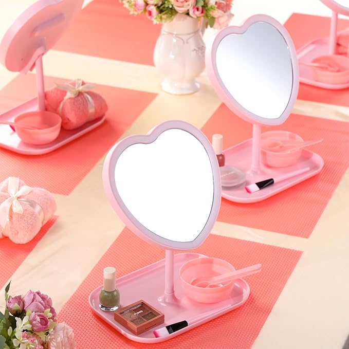 8 Pcs Spa Party Supplies 8 Heart Shaped Mirror Spa Party Mirror for Girls Sleepover Party Favors Makeup Mirror for Spa Party Sleepover Party Slumber Birthday Party Favor, Pink