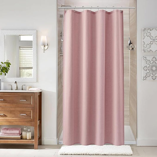 Naturoom Pink 42 Inch Shower Curtain - Stall Narrow Half Linen Ultra Thick Fabric Shower Curtain Set with Hooks, Boho Farmhouse Rustic RV Camper Bath Curtains for Bathroom, 42x72