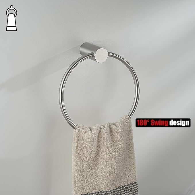 JQK Towel Ring Brushed Steel, 304 Stainless Steel Hand Towel Holder for Bathroom Wall Mount, TR630-BN