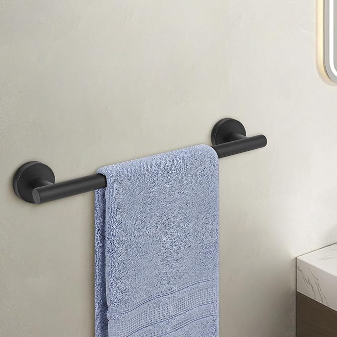 Livabber Bath Towel Bar, 304 Stainless Steel Towel Rack, Heavy Duty Towel Holder Wall Mounted for Bathroom/Kitchen, Usable Hanging Length-13.4 Inch, Total Length-16 Inch (Black)