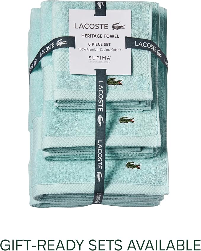Lacoste Heritage 100% Supima Cotton Wash Cloth, Mint, 13" x 13" – Highly Absorbent & Quick Drying, Premium Super Soft Bath Towel, Bathroom Essential, Gift for All Occasions, Machine Washable