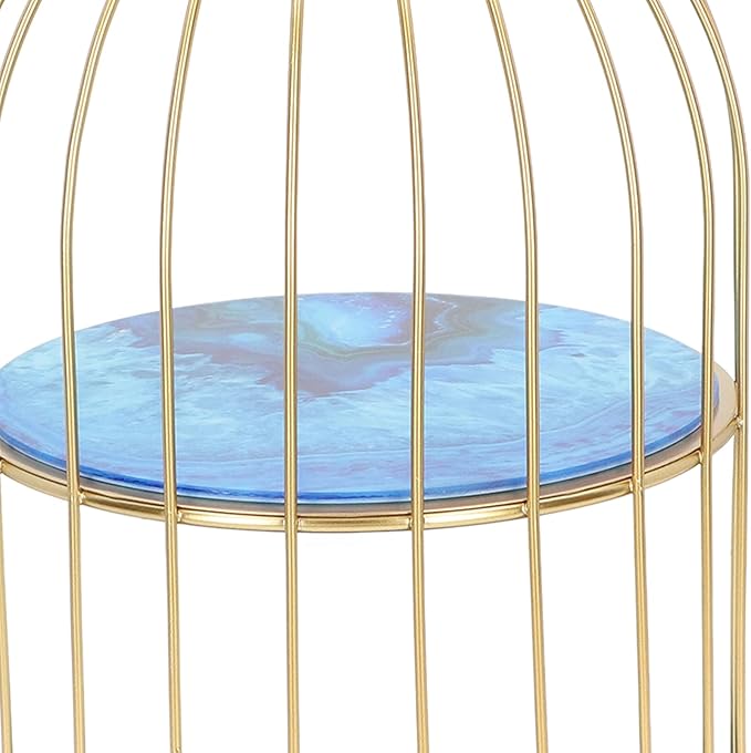 Double Layer Storage Shelf Bird Cage Organizer Display Rack for Bathroom Countertop Dressing Table Gold Frame (Agate Stone Pattern)