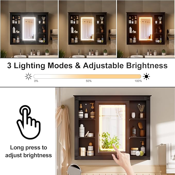 PAKASEPT Bathroom Medicine Cabinet with Mirror, Wood Medicine Cabinet Over The Toilet Storage Organizer with Mirrored Doors, Bathroom Wall Mirror Cabinet