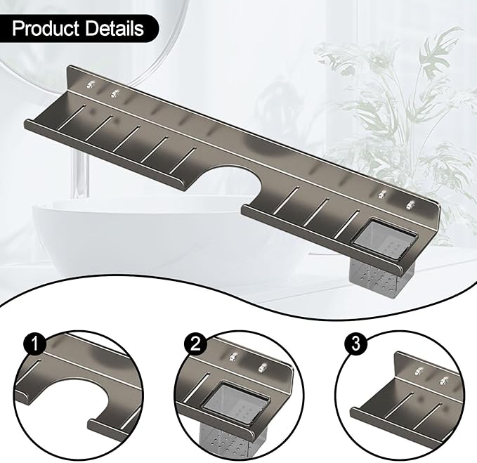 Over Sink Shelf Bathroom Rack Shampoo Holder Wall Mounted Sturdy Wall Organizer Bathroom Shelf for Hotel Farmhouse Washroom, Gray