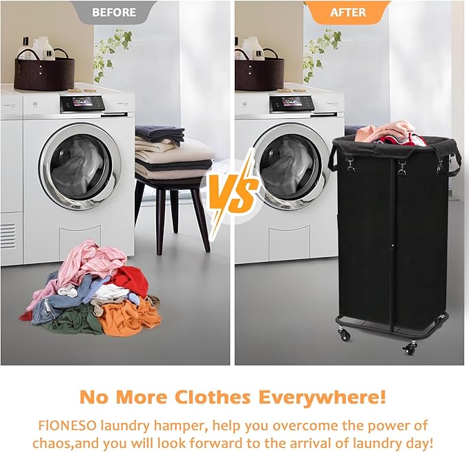 Longzhuo 47.55 Gal(180L) Laundry Basket with Wheels, Rolling Laundry Basket, Large Laundry Hamper, Metal Wheeled, for Hotel, Bedroom, Laundry Room Organization, Black