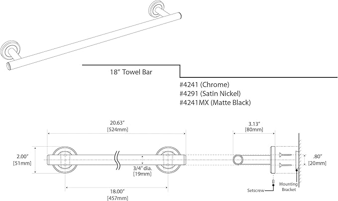 Gatco 4241MX Latitude II, 18" Towel Bar, Matte Black