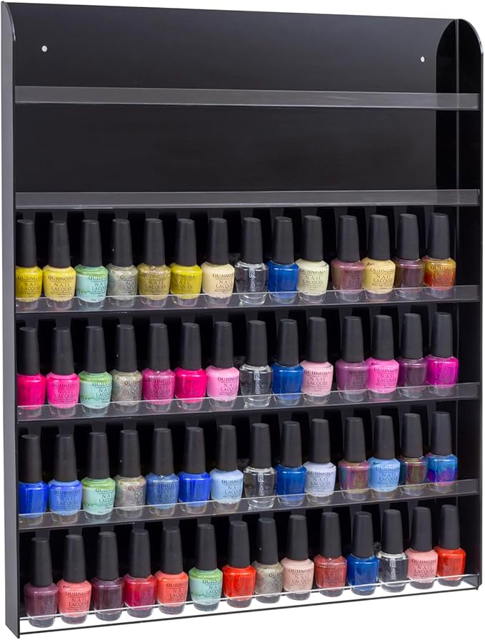 MyGift Black Premium Acrylic Wall Mounted Salon Nail Polish Rack, 6 Tier Display Shelf Storage Organizer - Holds up to 102 Nail Polish Bottles