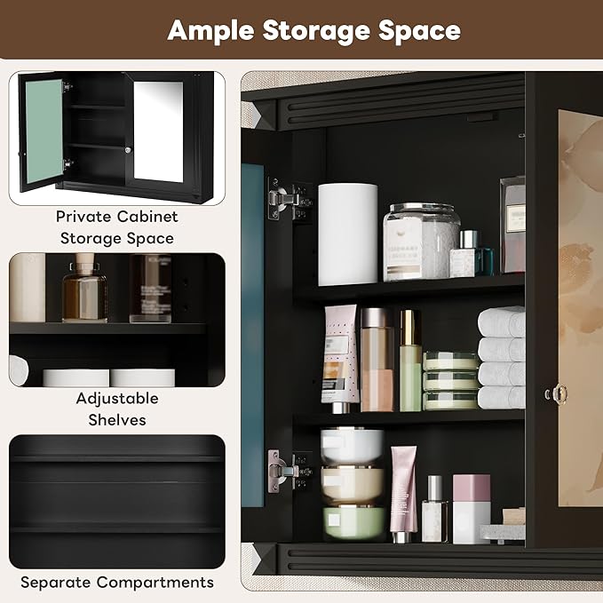 Merax Bathroom Medicine Cabinet with Mirror Door & Adjustable Shelves, 36" x 28" Wall Mounted Bathroom Storage Cabinet with Mirror, Over The Toilet