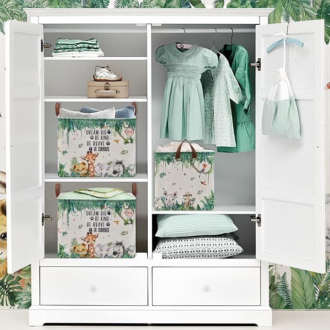 Jungle Nursery Decor Basket 36L Woodland Forest Animal Baby Gift Basket Safari Giraffe Lion Elephant Nursery Hamper Kid Monkey Rhino Storage Toy Bin Hippo Meerkat Clothes Book Toy Organizer Box