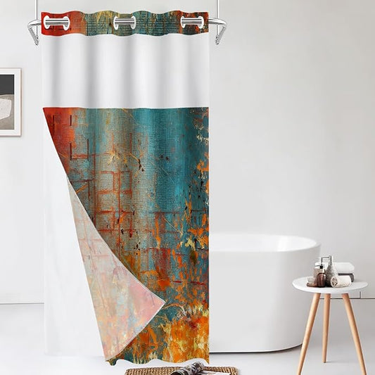 Shrahala Abstract Grunge Color No Hooks Shower Curtain with Snap in Liner Set, Solid Colored Pink Bathroom Décor Polyester Fiber Waterproof for Stall Bathtubs 35.5 X 74 in