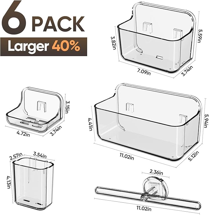 Acrylic Shower Caddy,6 Pack Acrylic Rustproof Shower Organizer with Large Capacity,No Drilling Shelves for Bathroom Storage & Home Decor (Clear)