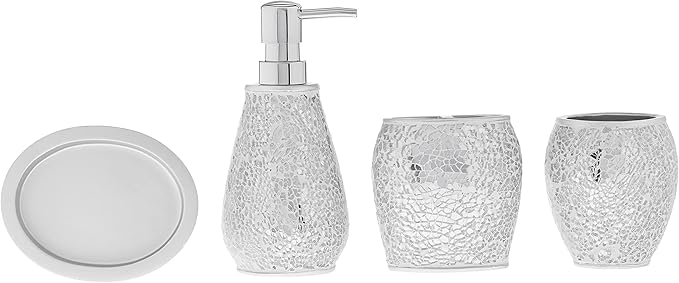 Sweet Home Collection Bathroom Accessories Unique Collections Modern Classic Contemporary Decorative Beautiful Designs Bath Shower Tub Décor, 4 Piece Set, Glamour(Pack of 1)