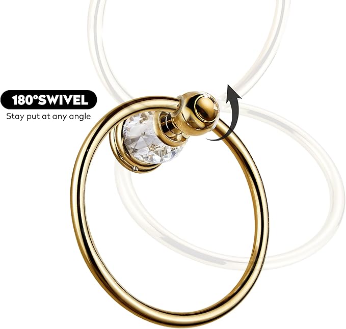WINCASE Crystal Towel Ring, Gold Towel Holders for Bathrooms, Round Hand Towel Rack Wall Mounted Decorative