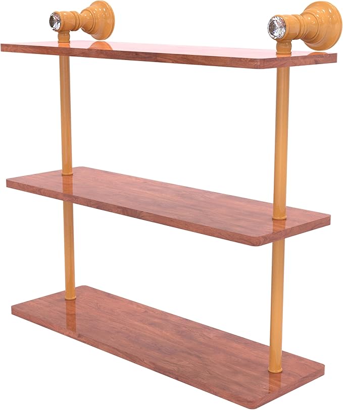 Allied Brass CC-5-16-IRW-GLY Carolina Crystal Collection 16 Inch Triple Wood Shelf, Golden Yellow