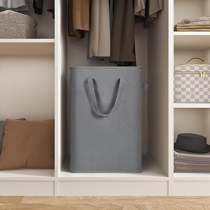 ZERO JET LAG Slim Laundry Hamper With Handles Collapsible Laundry Basket Thin Dirty Clothes Basket Narrow Laundry Bag Foldable Dirty Cloth Hamper 45L (24 inches,Grey)