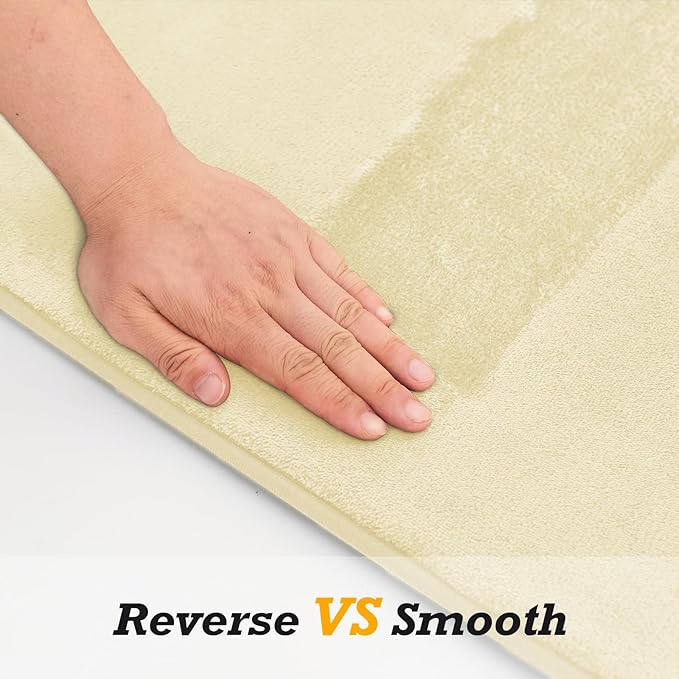HUXMEYSON Bathroom Rugs Sets 2 Piece, Non-Slip & Quick Dry Bath Mat Set, Ultra Soft Velvet Bath Rugs for Bathroom, Toilet and Shower Floor, Cream Yellow