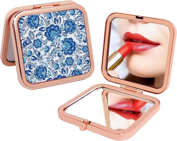 Magnifying Compact Mirror for Purse - 1x/2x Magnification Travel Makeup Mirror,Small Flower Pocket Mirrors,Handheld 2-Sided Portable Cosmetic Mirrors,Compact Mirror for Gift