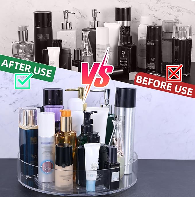 Makeup Organizer Countertop, Makeup Organization for Vanity，360°Rotating Makeup Organizer, Perfume Organizer, Skincare Organizers, Bathroom Counter Organizer, 11 inch Acrylic Clear Rotating Organizer