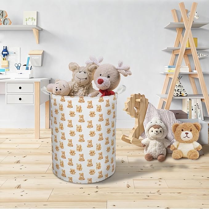 Bear Nursery Kids Laundry Basket Hamper, Cute Brown Little Bears Foldable Clothes Toys Books Storage Box Bins Baskets Organizer for Nursery Kids Room Bedroom Playroom