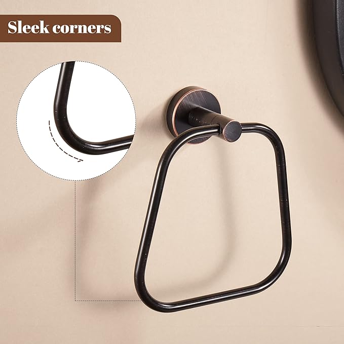 Bronze Hand Towel Holder, Bathroom Towel Ring Oil Rubbed, Bath Hand Towel Hangers Wall Mounted Farmhouse Rustic ORB Stainless Steel Trapezoid