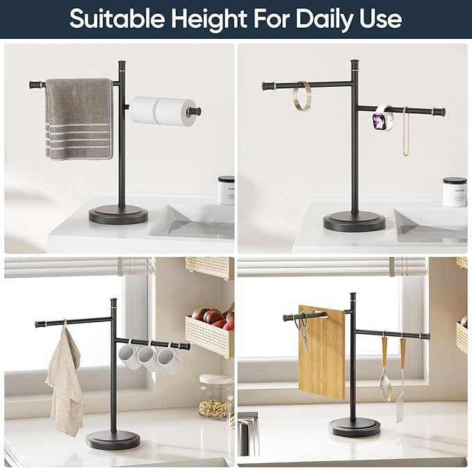 16 Inch Oil Rubbed Bronze Stand Towel Bar FreeStanding Stainless Steel Hand Towel Holder for Bath, Towel Rack Towel Ring Hardware Accessories for Bathroom Kitchen Vanity Countertop