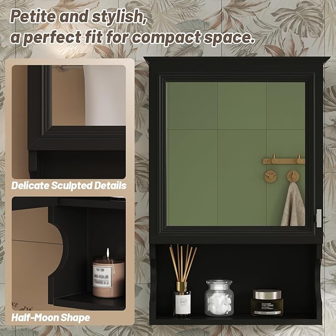 Merax Bathroom Wall Cabinet with Mirror, Wall Mounted Medicine Cabinet with Adjustable Shelves and Open Space, 20" x 28" Mirrored Door Over The Toilet Bathroom Storage Cabinet