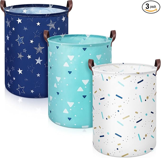 Patelai 3 Pieces Large Laundry Hamper Collapsible Organizer Storage Bin Waterproof Foldable Dirty Clothes Laundry Basket for Home Bathroom(Floral,20 x 16 Inch)