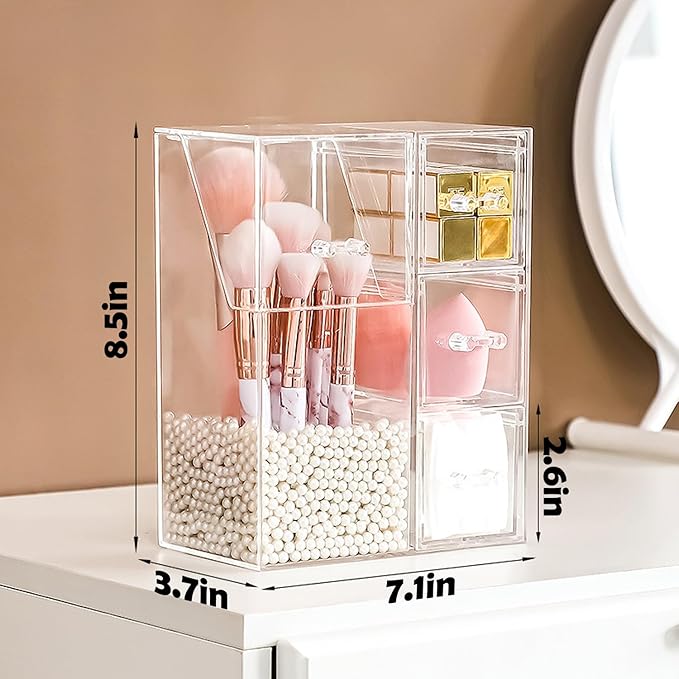 Acrylic Makeup Brush Holder with Lid - Cosmetics Storage Display Case - Clear Cosmetic Makeup Brush Organizer and Storage Box with Cover for Vanity (Style 2)