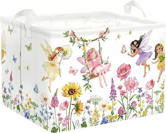 Fantasy Princess Laundry Hamper Colorful Large Storage Basket Collapsible Parents Organizer Kids Toy Clothes Bins for Bedroom, Bathroom, Fairy, 36L