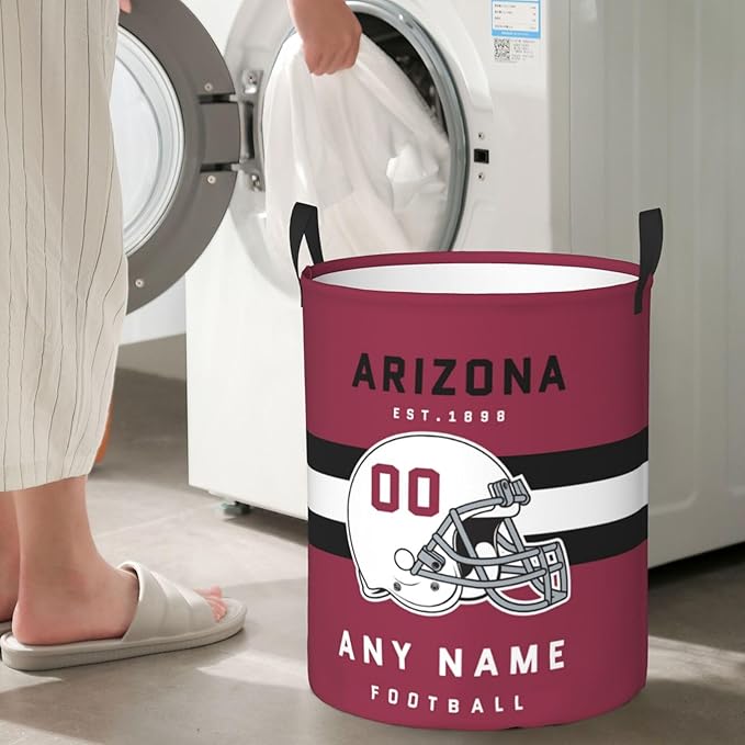 Custom Arizona Laundry Hamper - Personalized Football Style Laundry Basket - Customized Name and Number - Dirty Clothes Hamper Waterproof Large Capacity Hamper for Bedroom Bathroom Living Room
