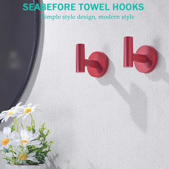 Red Bathroom Accessories Set,5 Pieces Bathroom Hardware Set,24 inch Towel Bar,Towel Ring for Bathroom,Robe Towel Hooks,Toilet Paper Holder Wall Mounted(Drilling),SE96006S-5RED