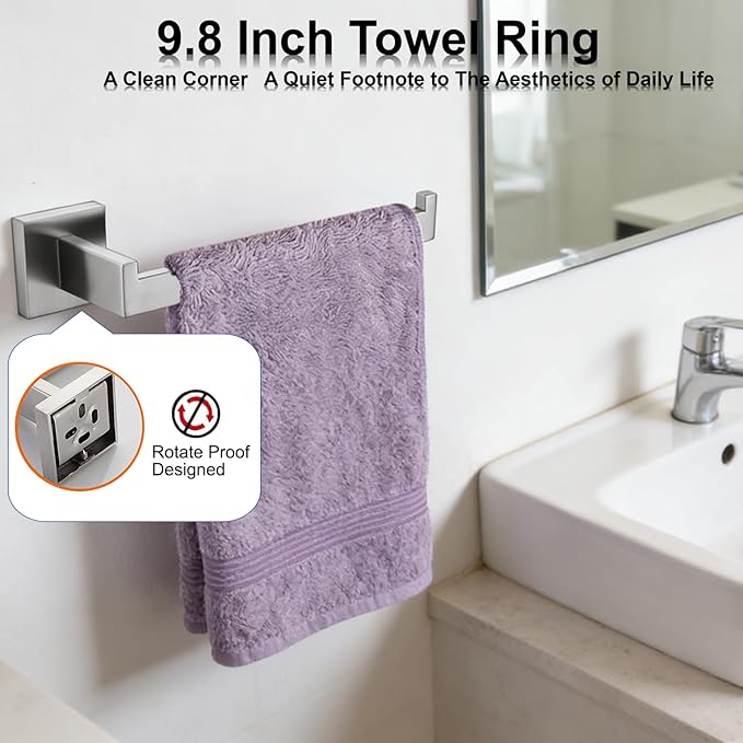 Bathroom Hardware Set 10 Piece Brush Nickel Bathroom Accessories Set SUS304 Towel Bar Set Includes 2 Towel Bar 24 Inch+2 Towel Holder+2 Toilet Paper Holder+4 Towel Hooks (10, Brushed Nickel, 24 Inch)