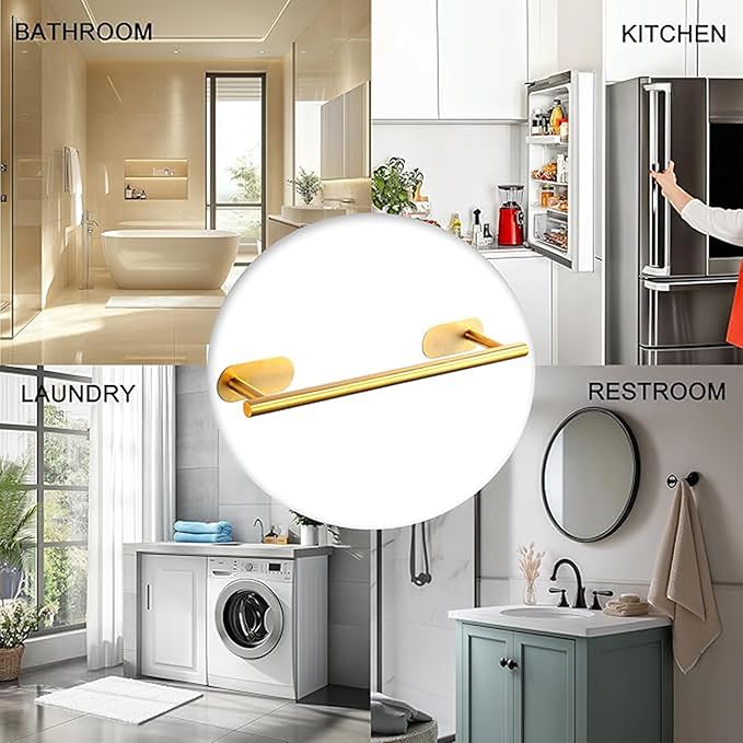 SEIDO Adhesive Towel Bar, 16 Inch Gold Towel Bar for Bathroom, Stainless Steel Towel Racks for Bathroom, No Drilling Needed, Brushed Gold