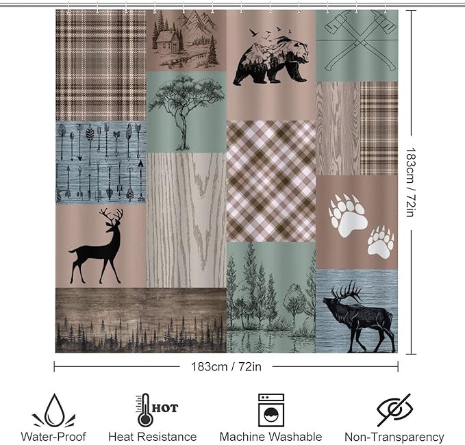 Rustic Cabin Lodge Bear Shower Curtain Sets with Rugs 4 Piece Accessories Bathroom Curtains Shower Set Include Shower Curtain Non-Slip Rug Toilet Lid Cover Bath Mat One Size
