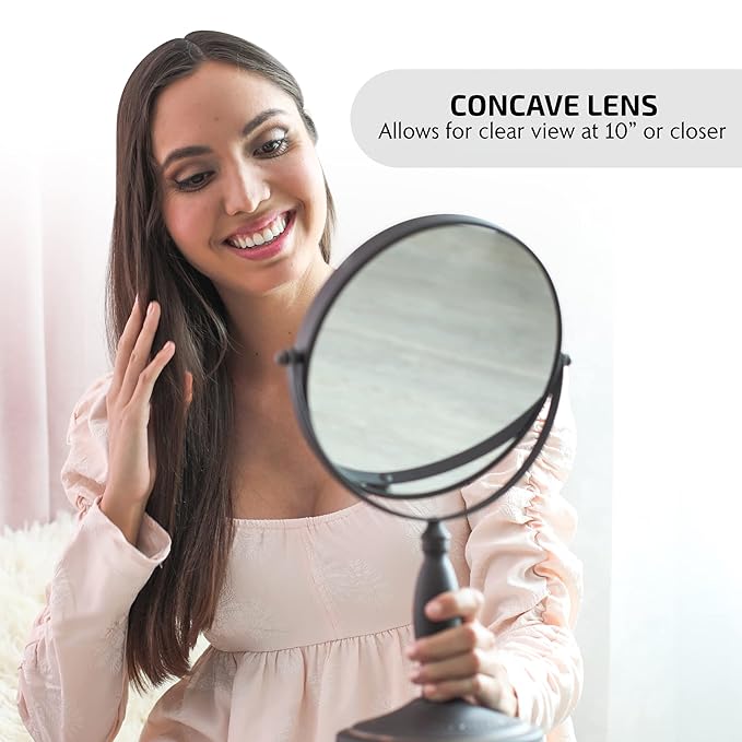 OVENTE 8'' Tabletop Makeup Mirror with 1X/7X Magnification, 360° Swivel Design and Double-Sided Free-Standing Vanity Mirror Perfect for Dresser, Bedroom and Office Desk, Antique Bronze MNLAT80ABZ1X7X