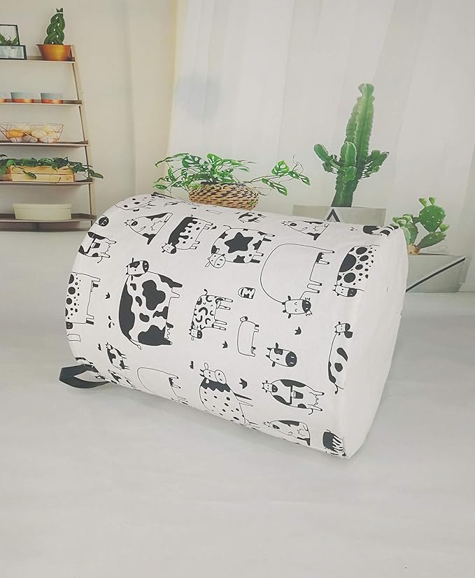 KUNRO Round Laundry Gift Basket Storage Hamper, Clothes Storage Organizer Bins, Shelf Basket with Handles for Room Decor (Cow)