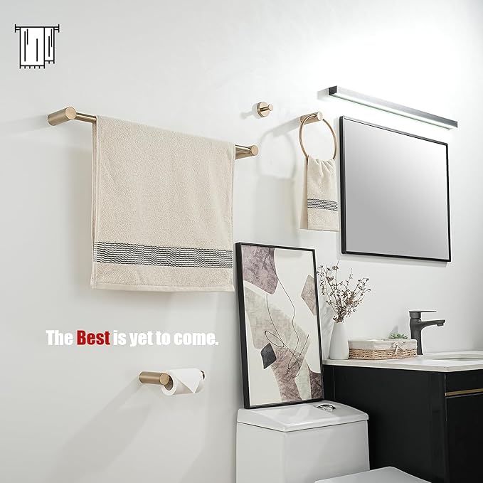 JQK Bath Towel Bar Champagne Bronze, 32.5 Inch 304 Stainless Steel Thicken 0.8mm 2 Pieces Towel Rack Bathroom Wall Mount, Useable Length 30 Inch, TB610L30-CB