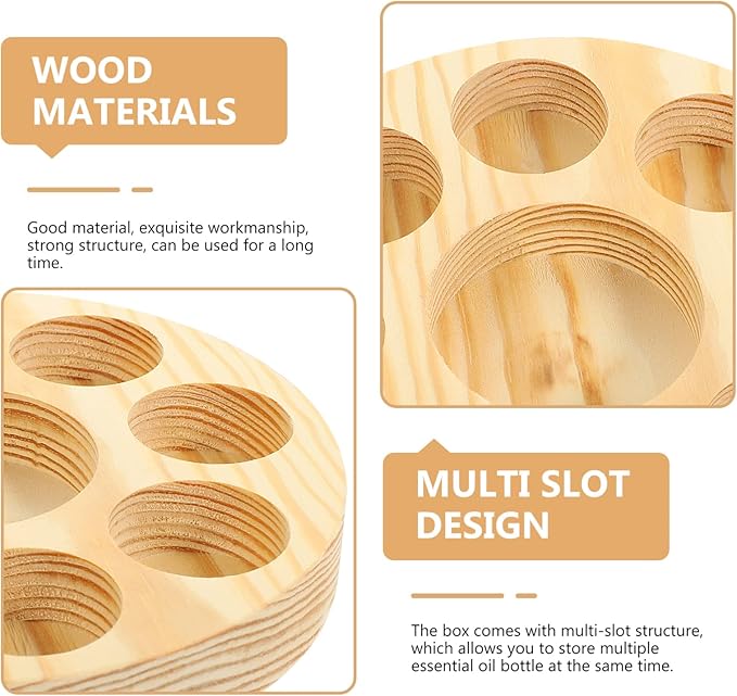 STAHAD Box Essential Oil Display Stand Small Bottle Tray Wooden Nail Polish Organizer Display Shelf Essential Oil Bottles Holder Nail Oil Holder Round Bottle Pine Pure Solid Wood Storage