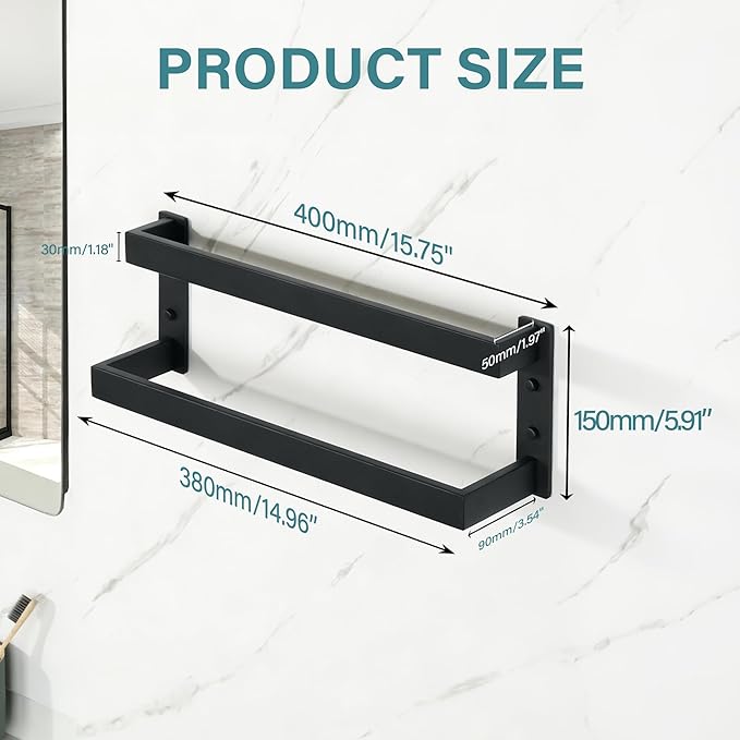 Alise Double Towel Bar, 16" Towel Racks for Bathroom Wall Mounted, SUS304 Stainless Steel Bathroom Towel Holder, Modern Quick Drying Towel Hanger, Matte Black