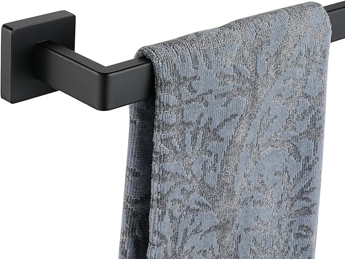 JQK Black Towel Bar, Rounded Edges 18.41 Inch Towel Rack, 304 Stainless Steel Bathroom Wall Mount, Useable Length 16 Inch, TB250L16-PB