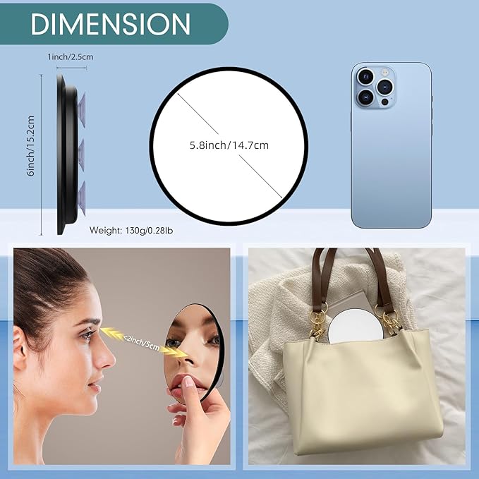 Large 6" 40x Strong Powerful Magnifying Mirror with Tweezers, Travel Magnified Mirrors 40X with Suction Cups, High Magnification Round Magnification Make up Mirror Nearly 50x