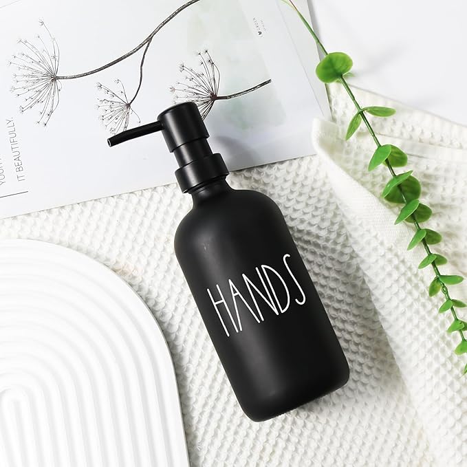 VIMERPA Hand Soap Dispenser, Matte Black Soap Dispenser for Bathroom, Glass Hands Liquid Dispenser with Plastic Pump, 17 Fl Oz Refillable Lotion Soap Bottle Container, Farmhouse Kitchen Decor