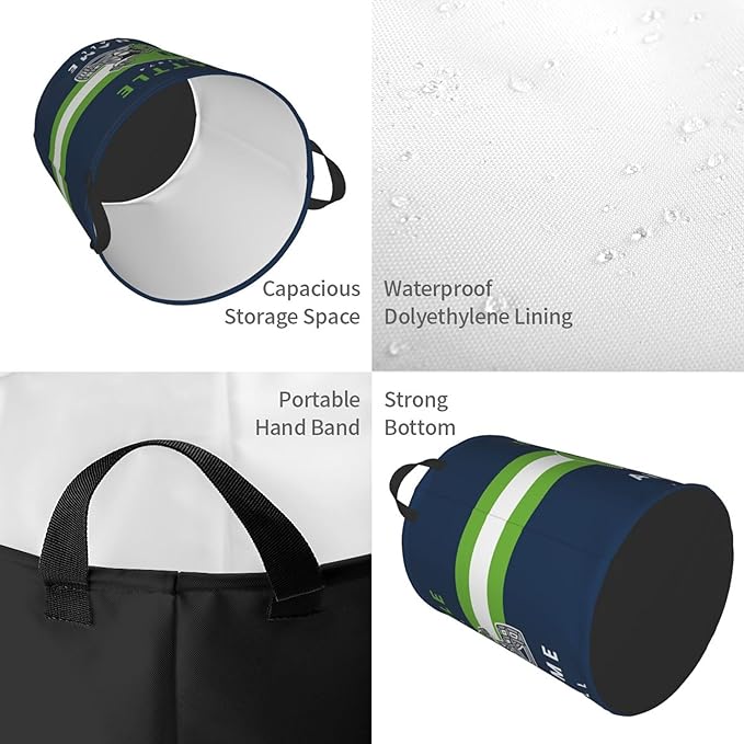 Custom Seattle Laundry Hamper - Personalized Football Style Laundry Basket - Customized Name and Number - Dirty Clothes Hamper Waterproof Large Capacity Hamper for Bedroom Bathroom Living Room