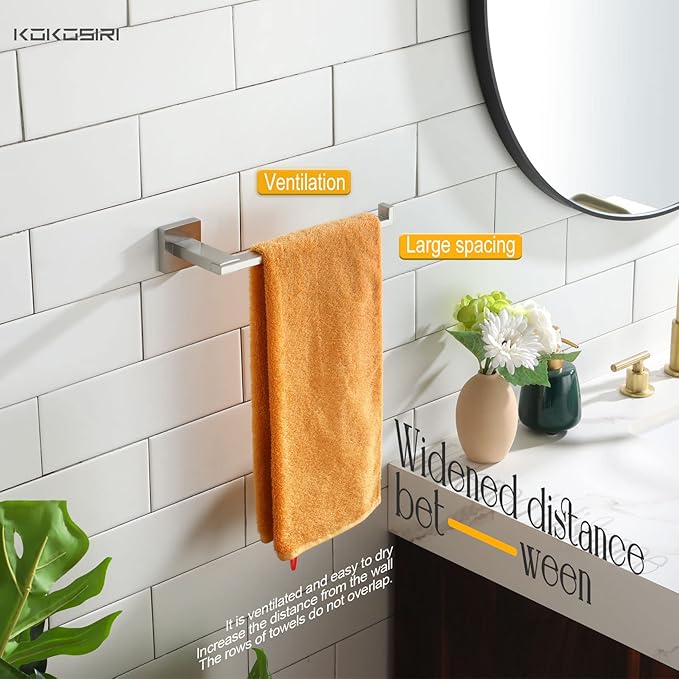 KOKOSIRI Towel Bar Brushed Nickel Hand Towel Holder for Bathroom Accessories Organization and Storage Heavy Duty Stainless Steel, Wall Mounted B3006BR