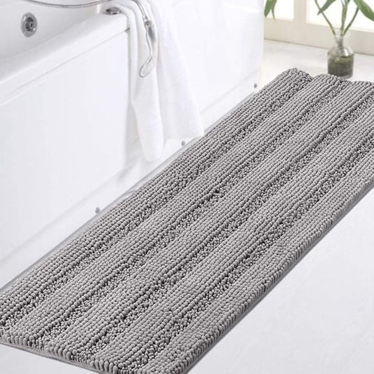 Turquoize Shaggy Chenille Bathroom Rugs Bath Room Runner Rug Extra Long Large Bath Rugs Non Slip Washable 47 x 17 Floor Mat, Super Water Absorbent & Soft Bath Rug for Bathroom, Dove Gray