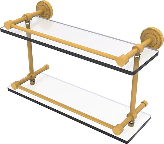 Allied Brass DT-2/16-GAL-SGL Dottingham 16 Inch Double Glass Shelf with Gallery Rail, Spanish Gold