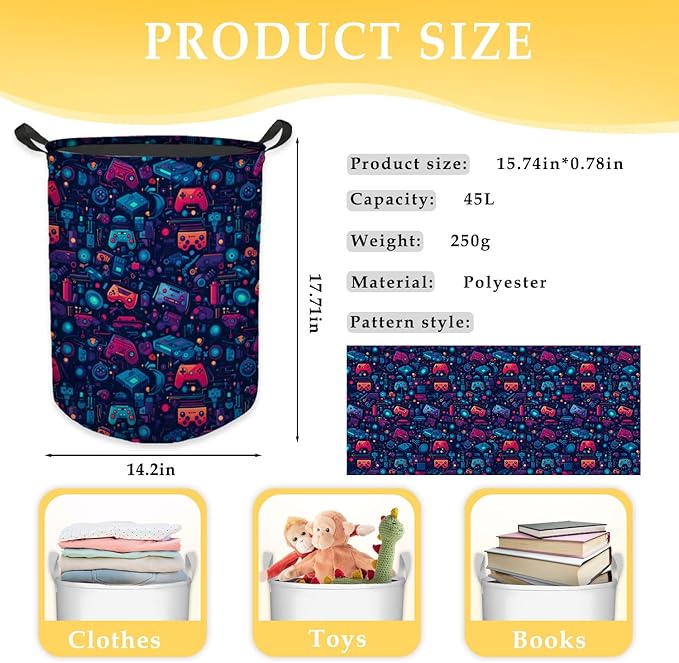 Game Gaming Laundry Basket, Toybox for Boys Room, Red and Blue Game Laundry Basket Hamper Waterproof Collapsible Clothes Toys Storage Bin Organizer for Bedroom Bathroom Boys Gamer Room