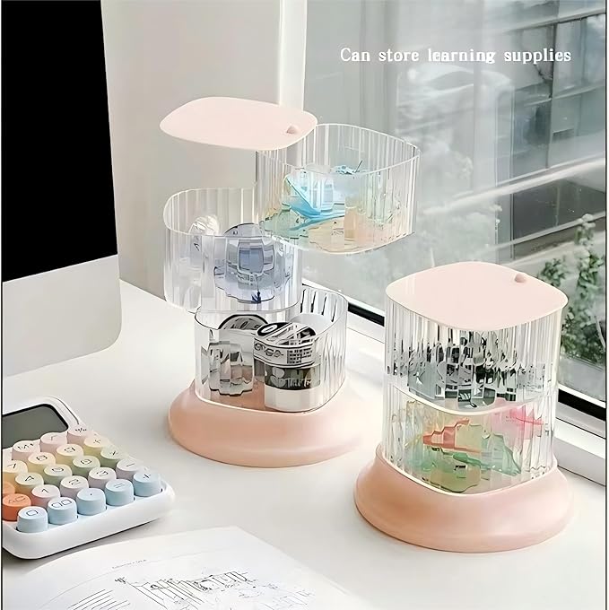 Hair Accessory Organizer, 3-Layer Rotating Clear Hair Tie Organizer for Hair Clips, Headbands, Hair Ties, Earring, Necklace, Ring, Jewelry Boxes & Organizers for Girls & Women (3-Layer???Pink)