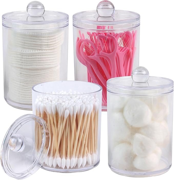 Aynoo 1 Pack Acrylic Qtip Holder Dispenser,Canisters Apothecary Jar Set, Vanity Makeup Storage Organizer Set, 12 oz