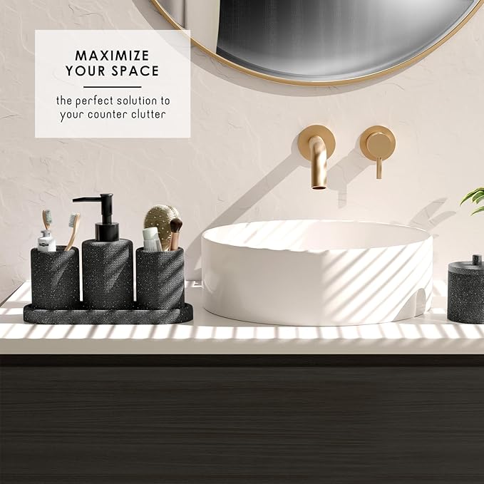 Clara Clark Coal Black Bathroom Set - Bathroom Sets with Shower Curtain and Rugs, 21PC Bathroom Accessory Set, Shower Curtain Set with Soap Dispenser & Toothbrush Holder